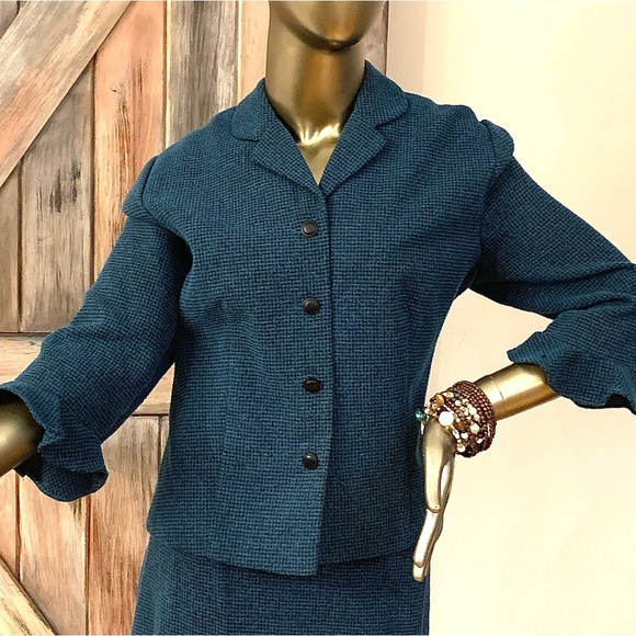(Dress)- Teal & Black Fall SKIRT Suit Size 14 - Picture 6 of 15